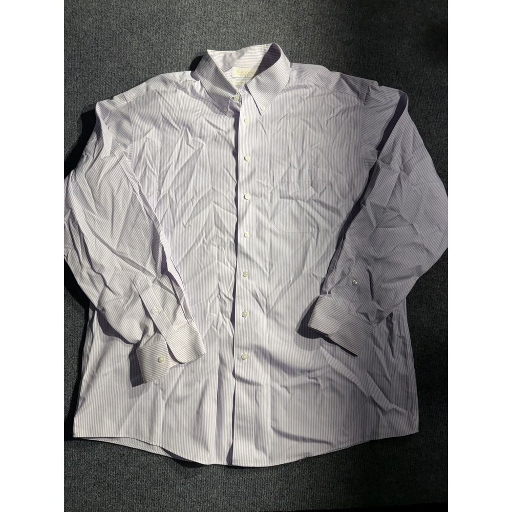 Roundtree & Yorke Gold Label Fitted Dress Shirt Purple White Stripe 17.5 35